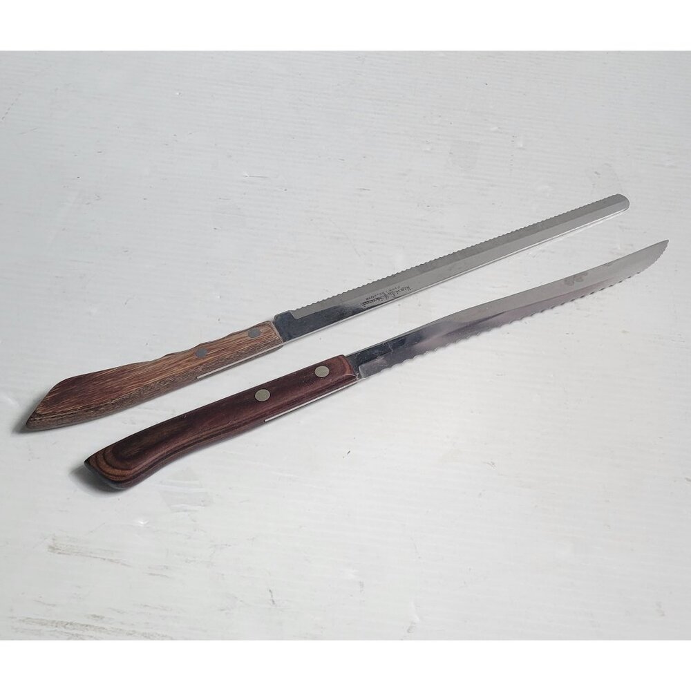 Vintage Ecko Flint Stainless Vanadium USA Carving Knife 14" Long Wood Handle SET